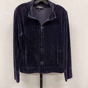 Talbots Women’s Velour Full Zip Jacket Size L Navy Blue Soft & Cozy Loungewear